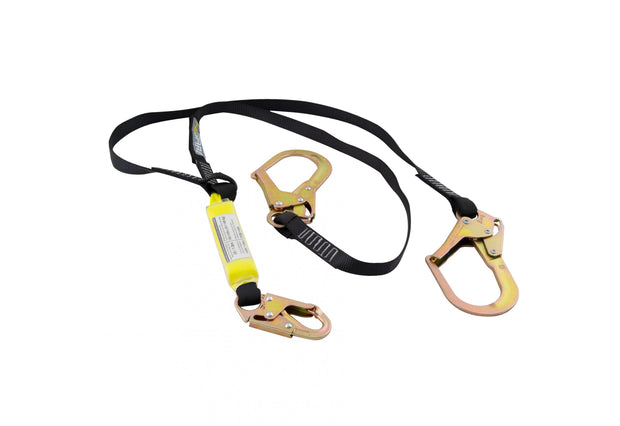 Double-leg (Y) shock absorbing lanyard, rebar hooks, 6 ft (1.8m)